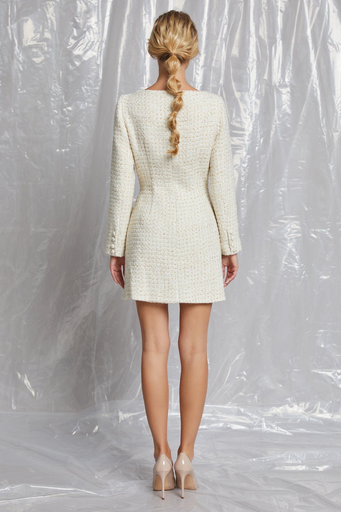 Double Button Up Tweed Dress