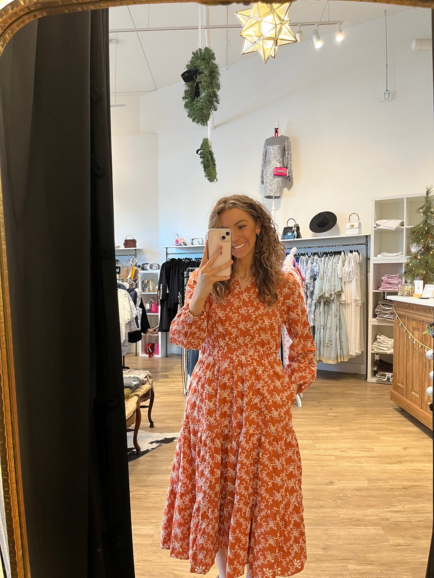 Jennie Eyelet Dress - Rust