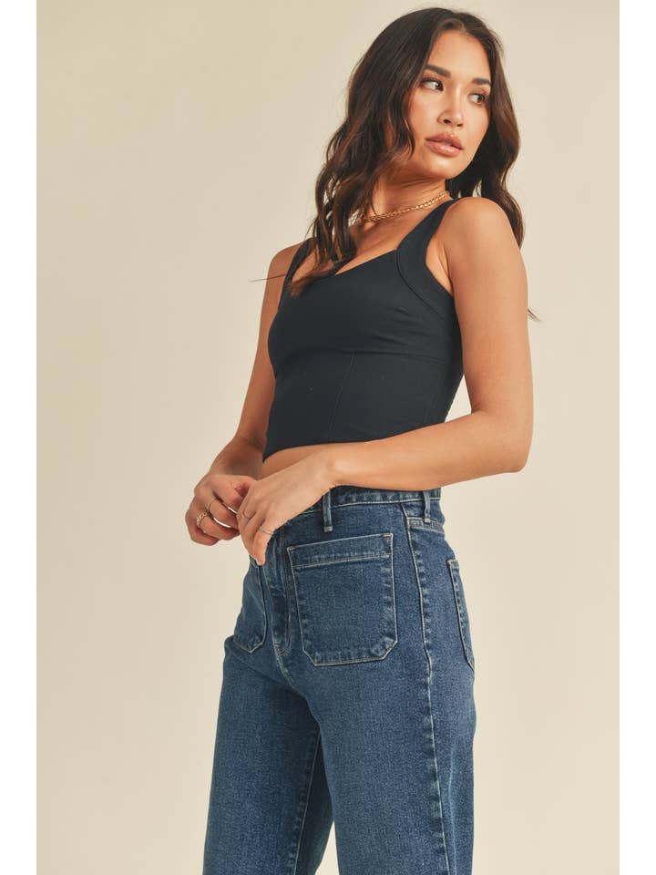 High Rise Patch Pocket Wide Leg - Dark Denim
