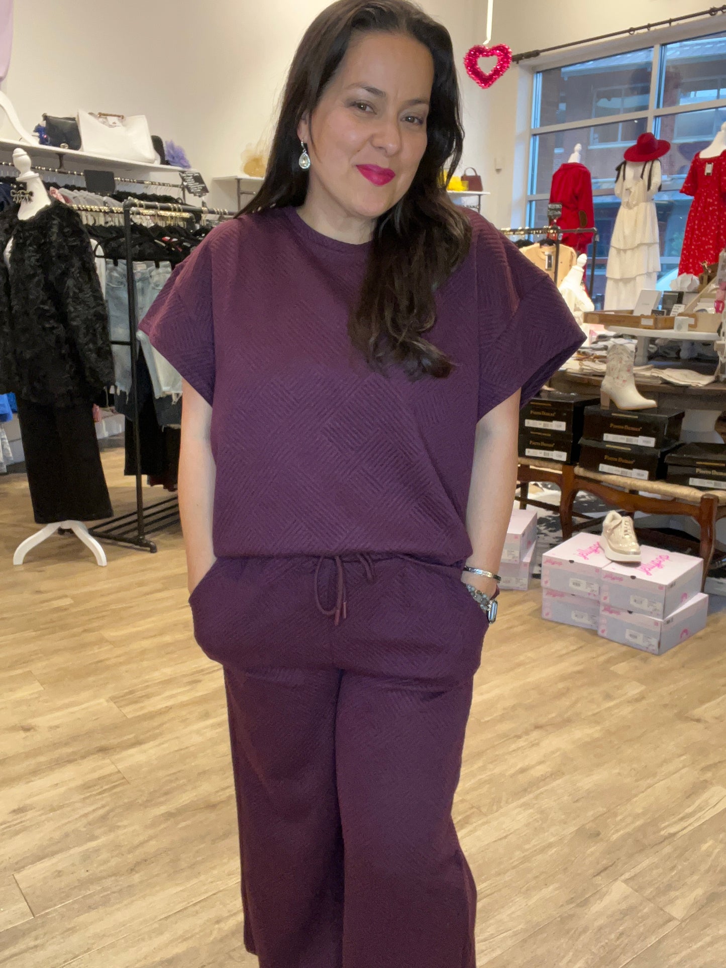 Madeline Textured Loungeset -Burgandy