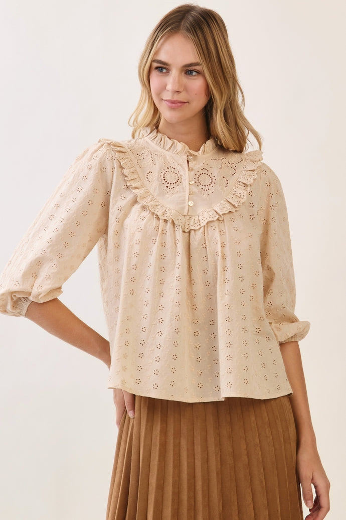 Carla Eyelet Blouse- Wheat