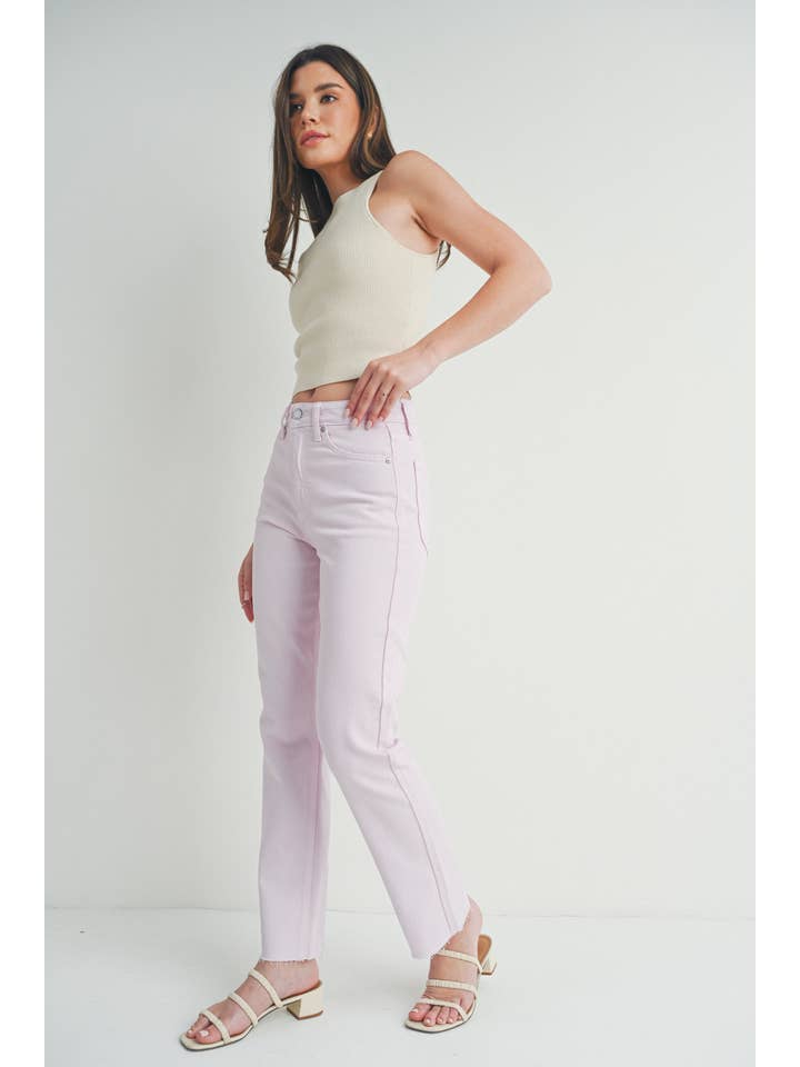 High Rise Cut off Cropped Strait Leg - Lavender