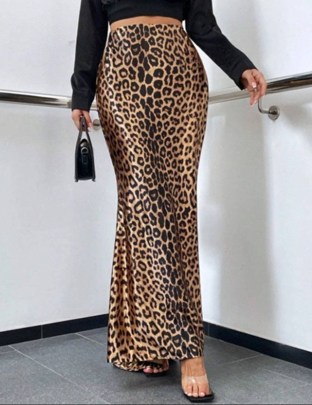 Leopard Print Mermaid Hem Skirt - Maxi