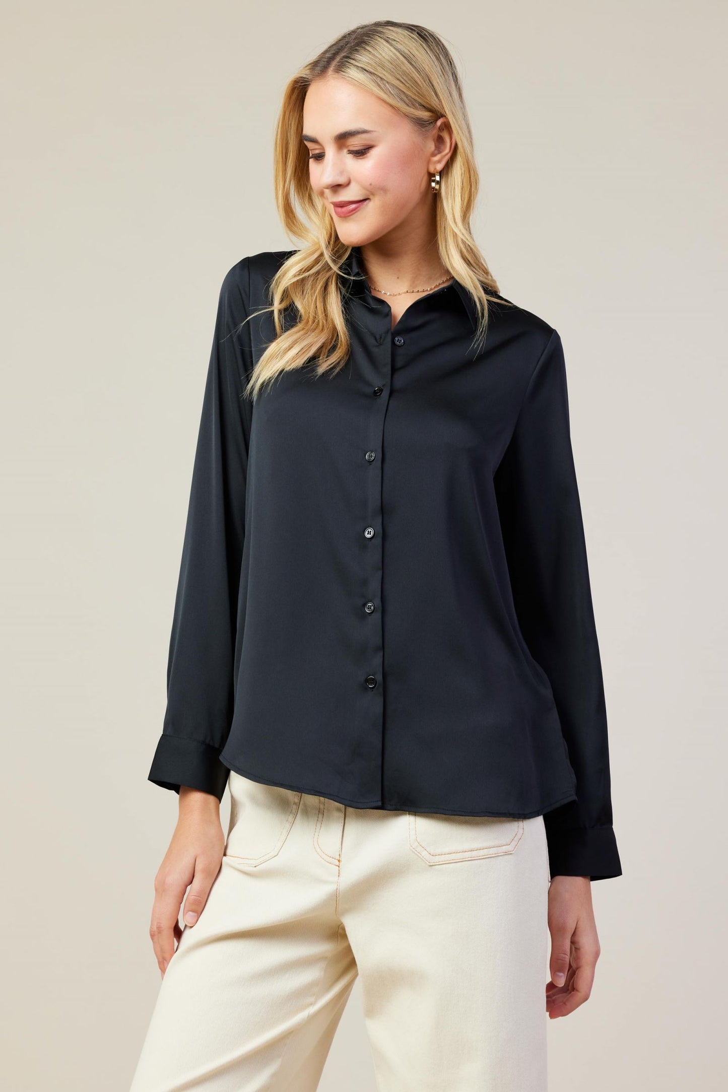 Classic Button Down Blouse-Black