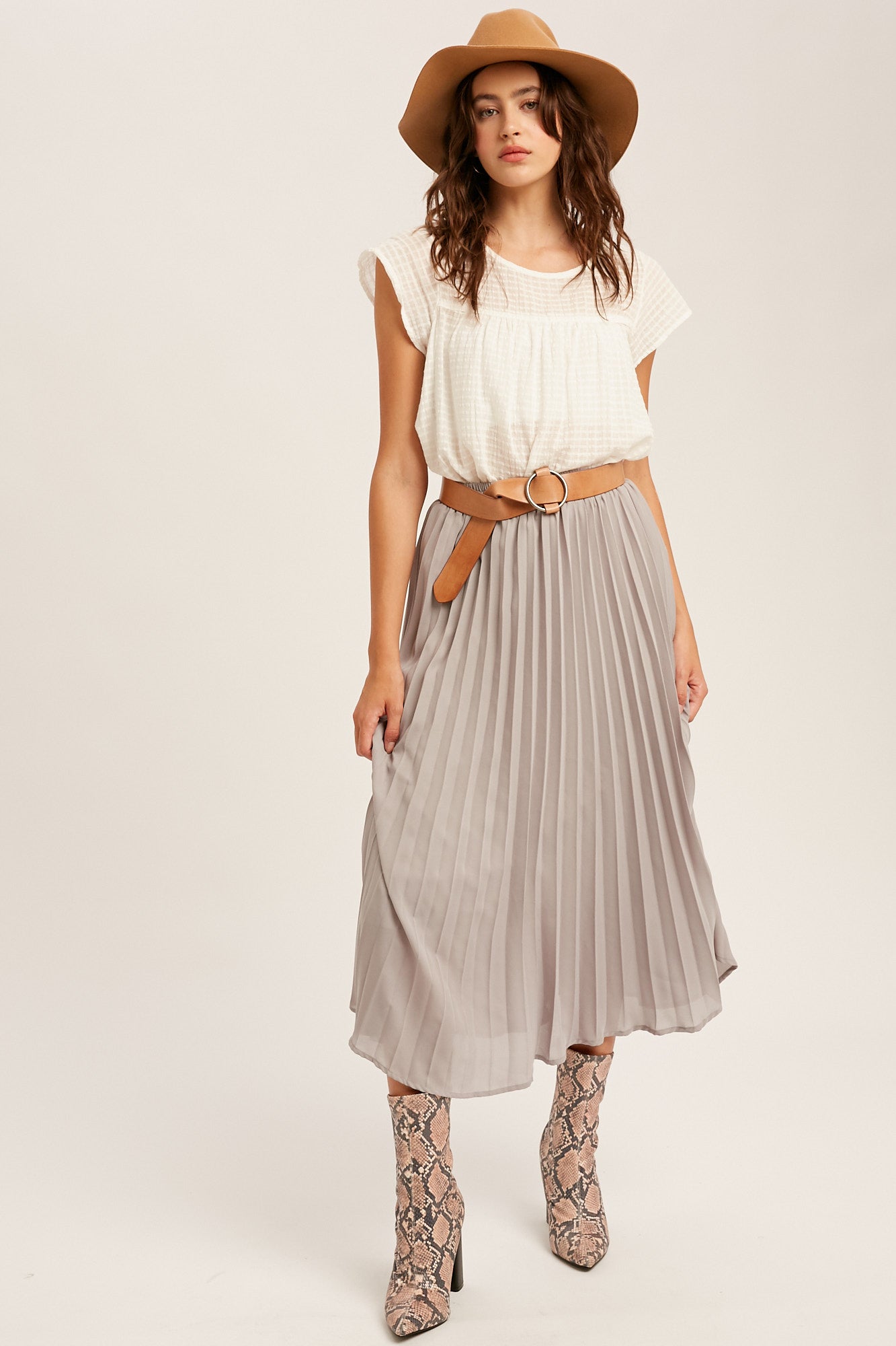 Pleated Chiffon Maxi Skirt in Grey