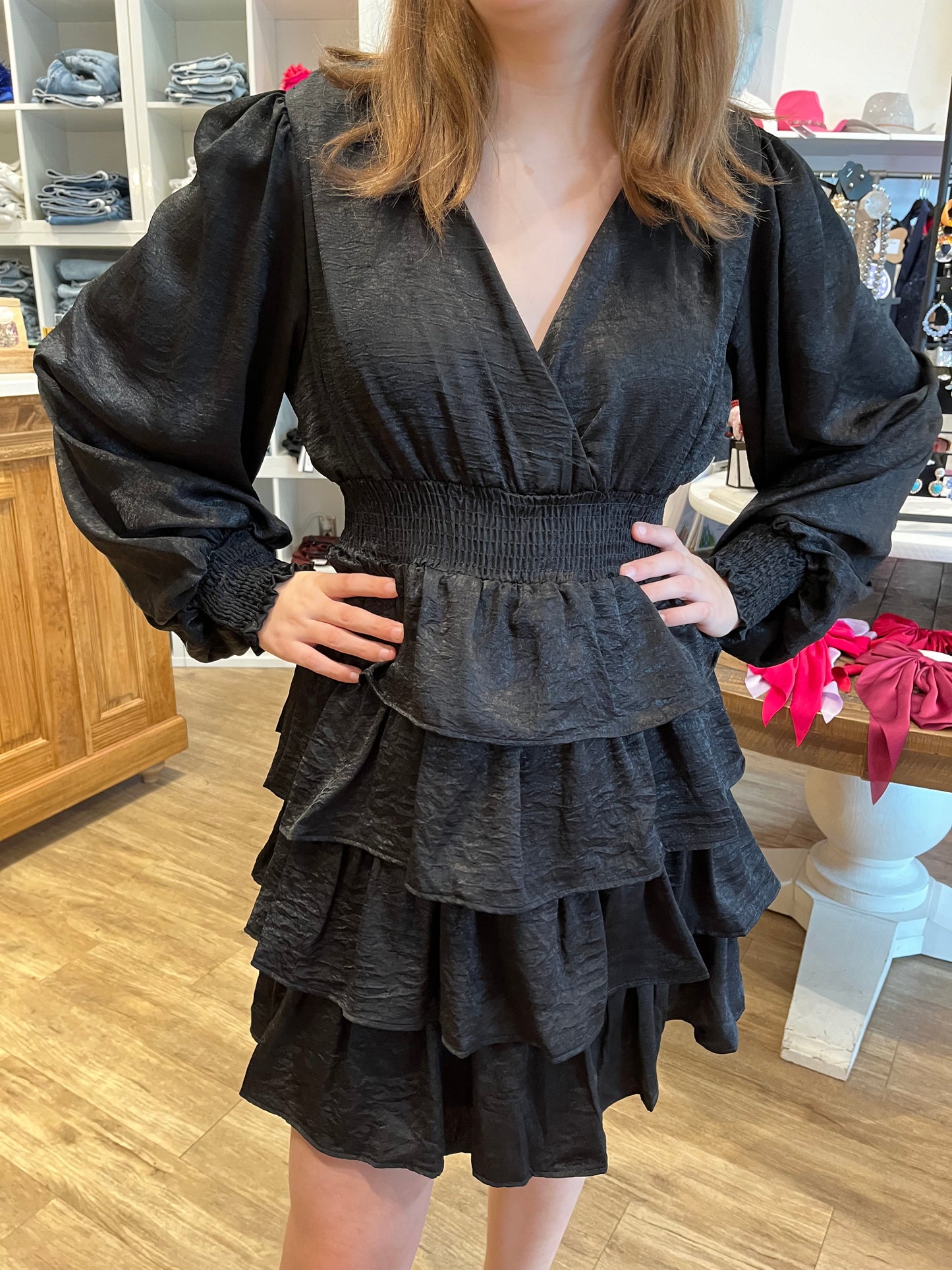 Emma Black Satin Dress