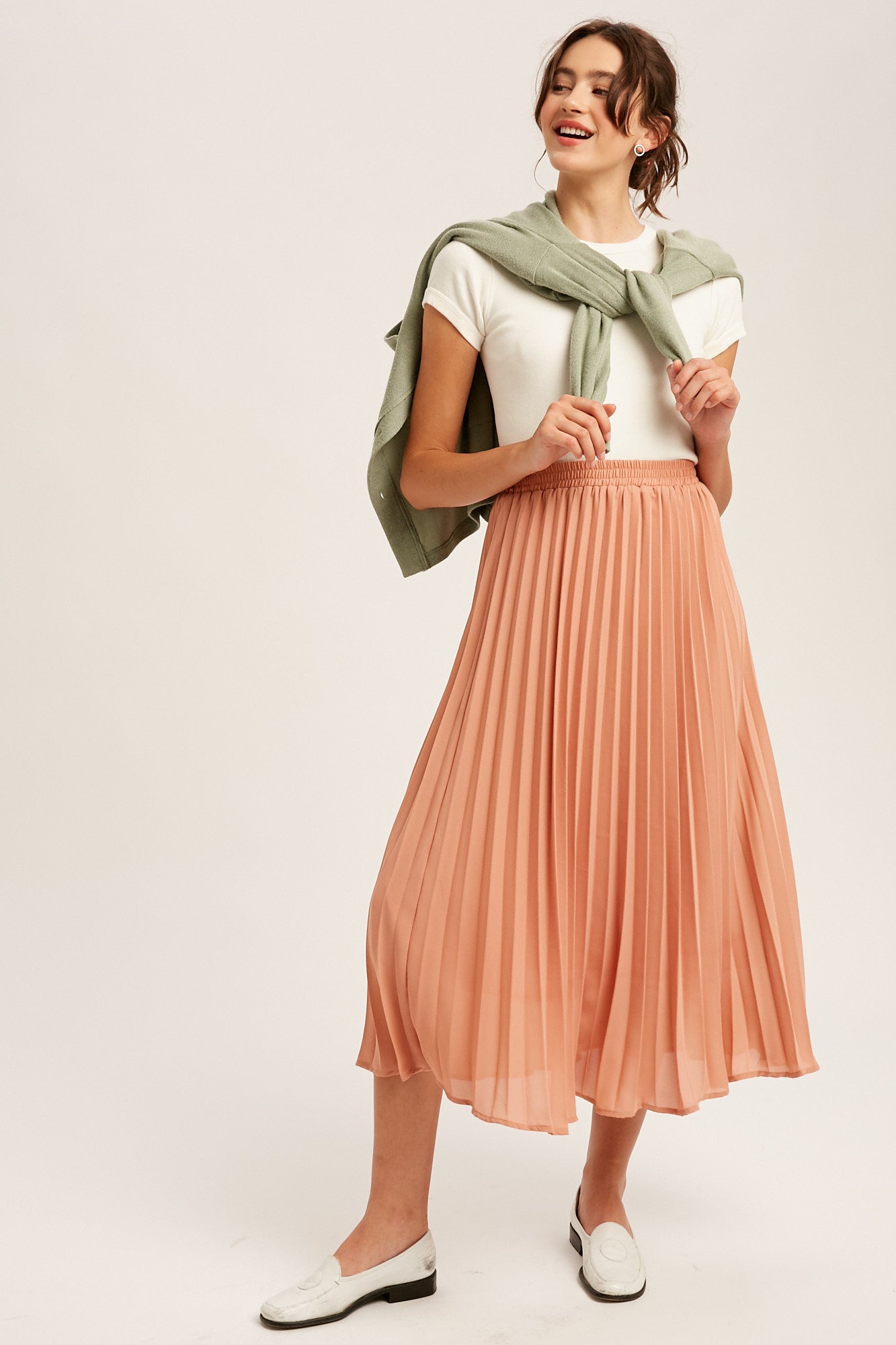 Pleated Chiffon Maxi Skirt in Blush