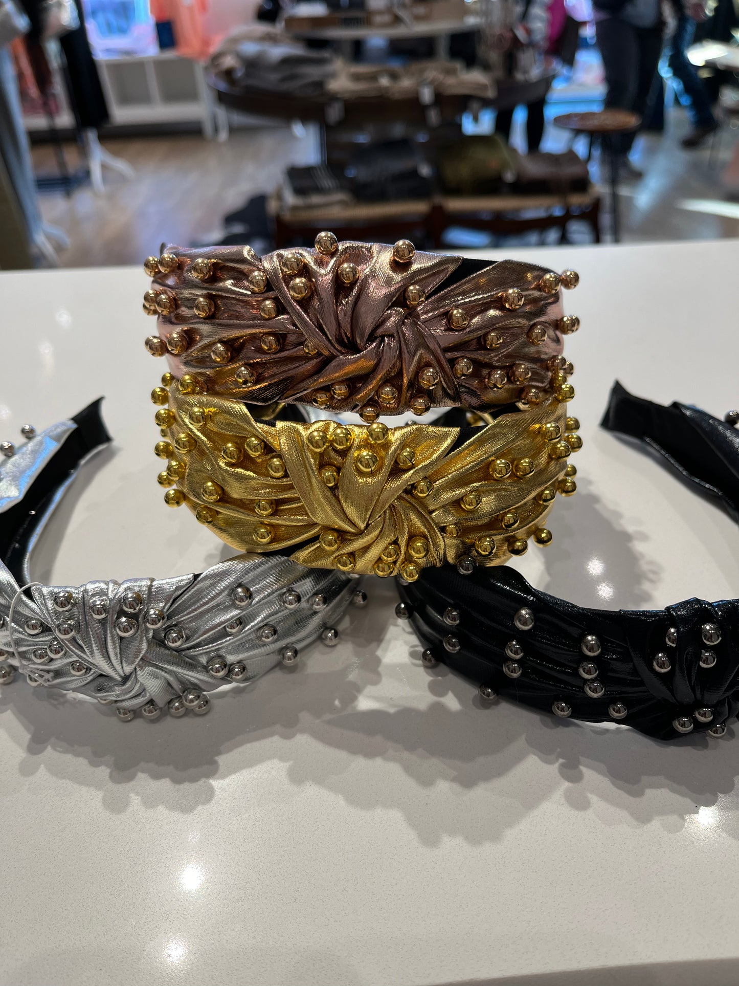 Metallic Beaded Headband W/ Knot