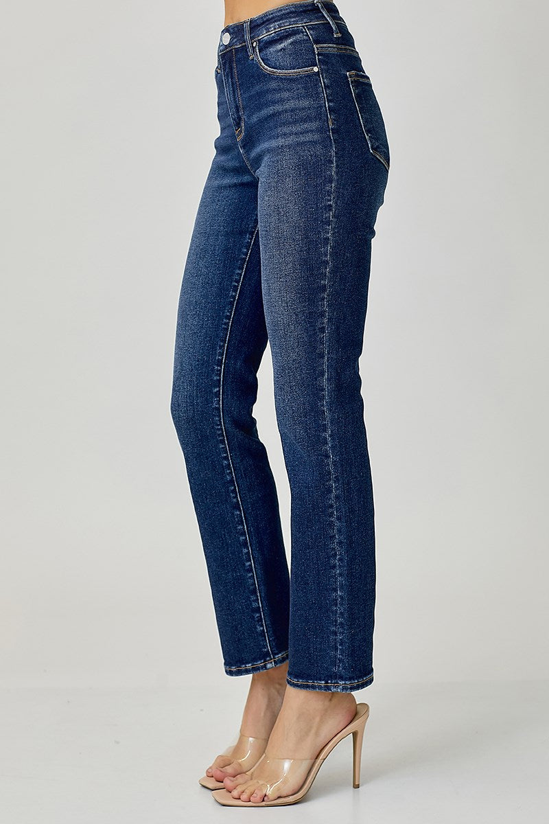 Mid Rise Ankle Straight Slim Jeans - Dark