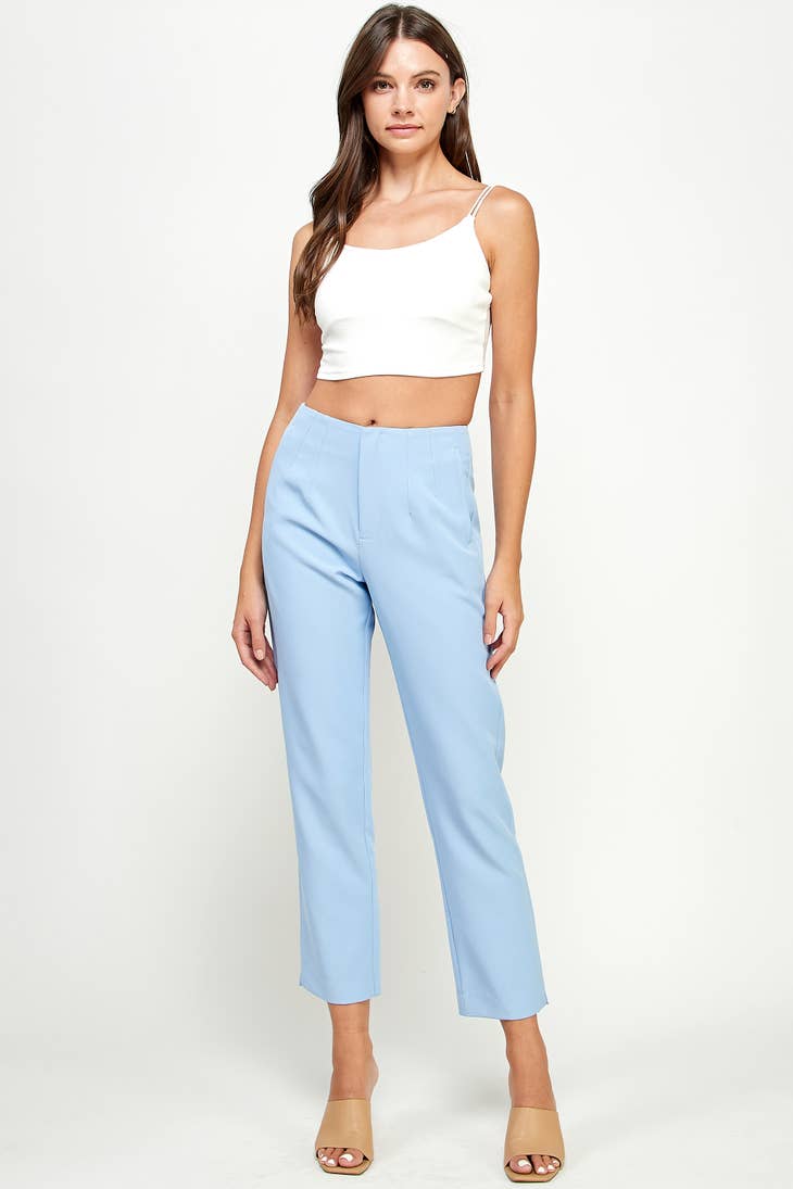 High-Waisted Strait Cropped Pant - Light Blue