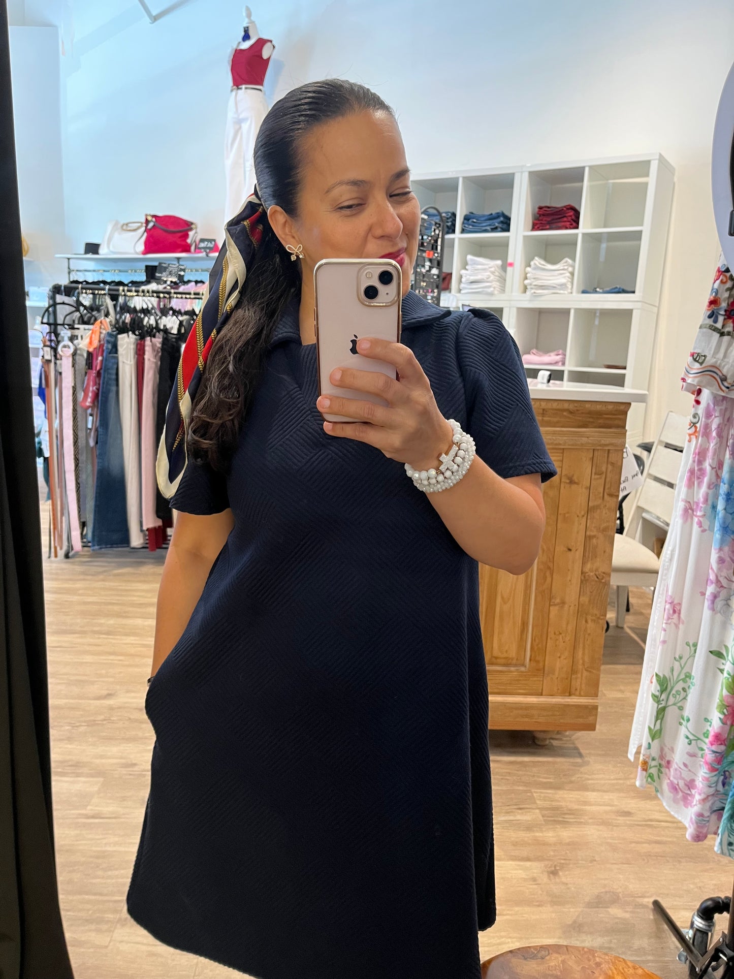 Elaina Textured Dress - Navy