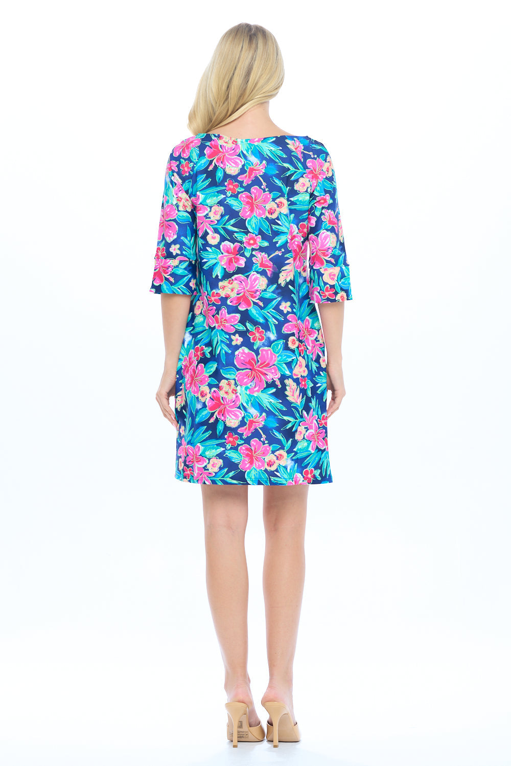 Quarter Sleeve Shift Dress - Navy