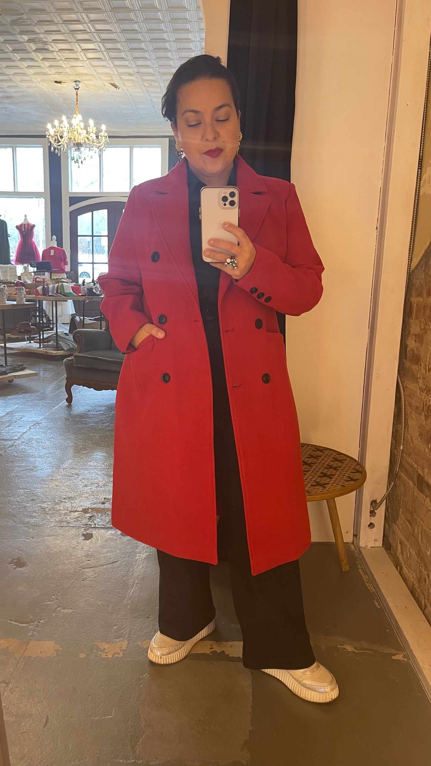 Coat Double Breasted-Red