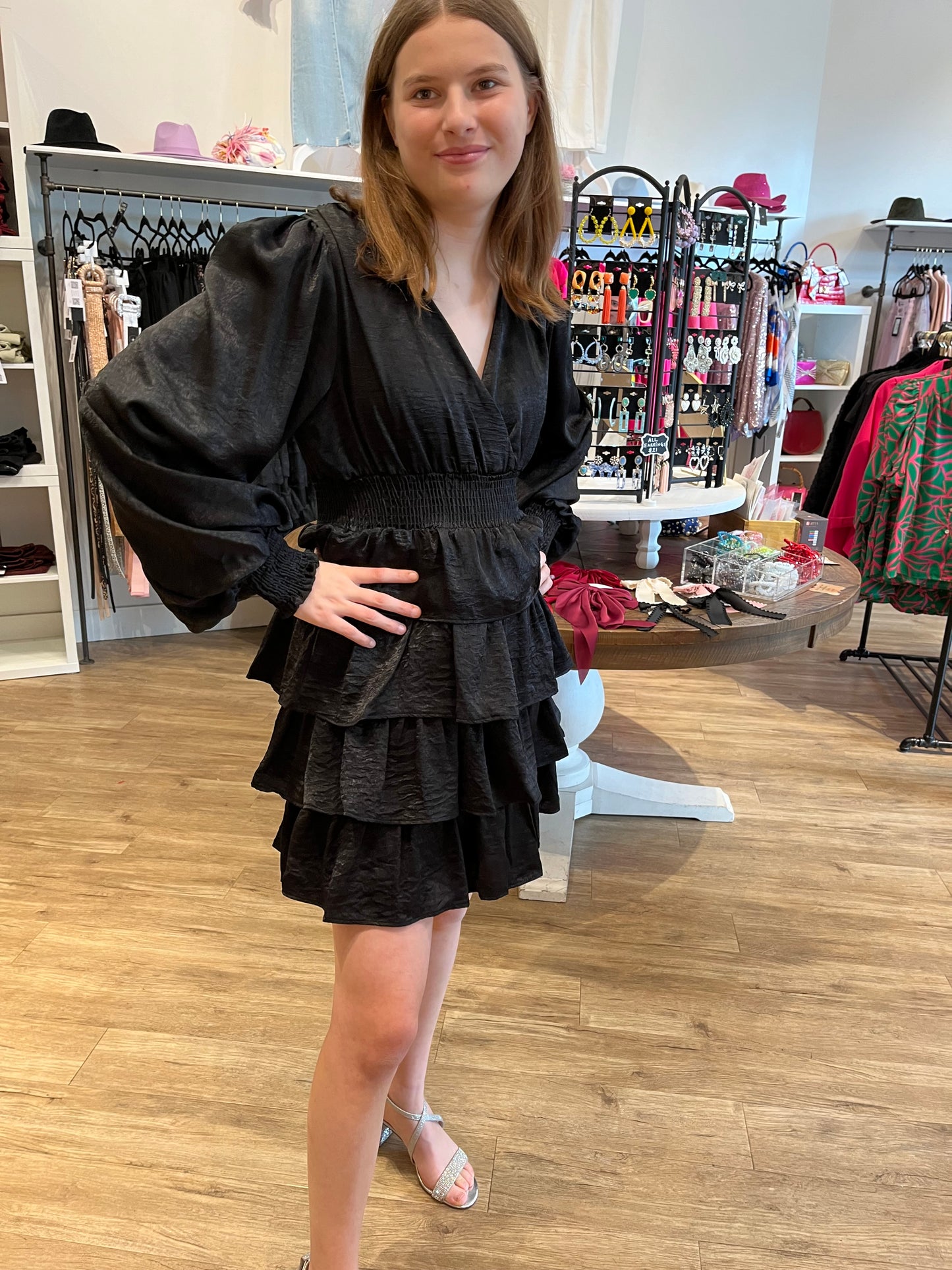 Emma Black Satin Dress