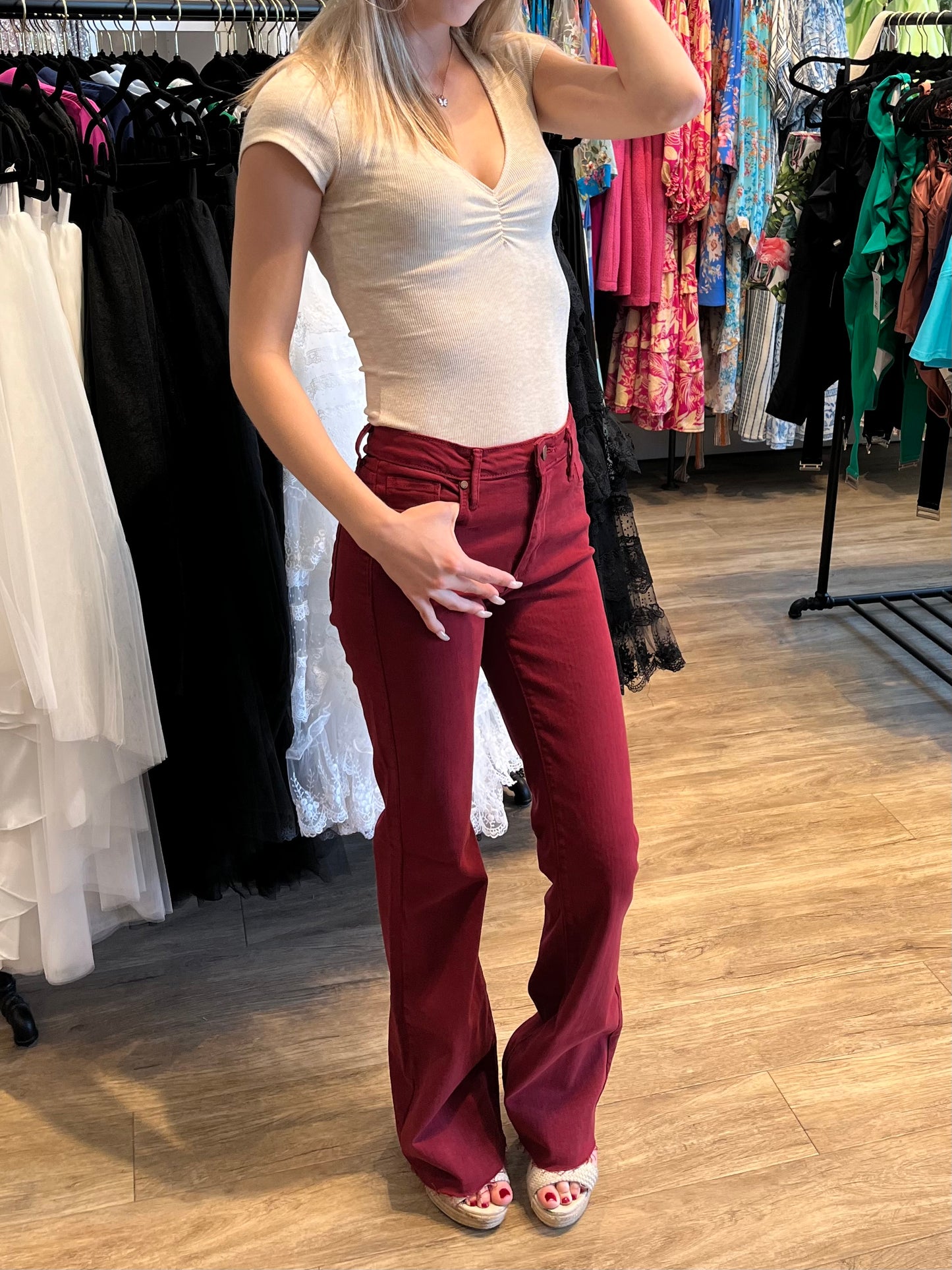 High Rise Scissor Cut Flare LONG - Burgundy