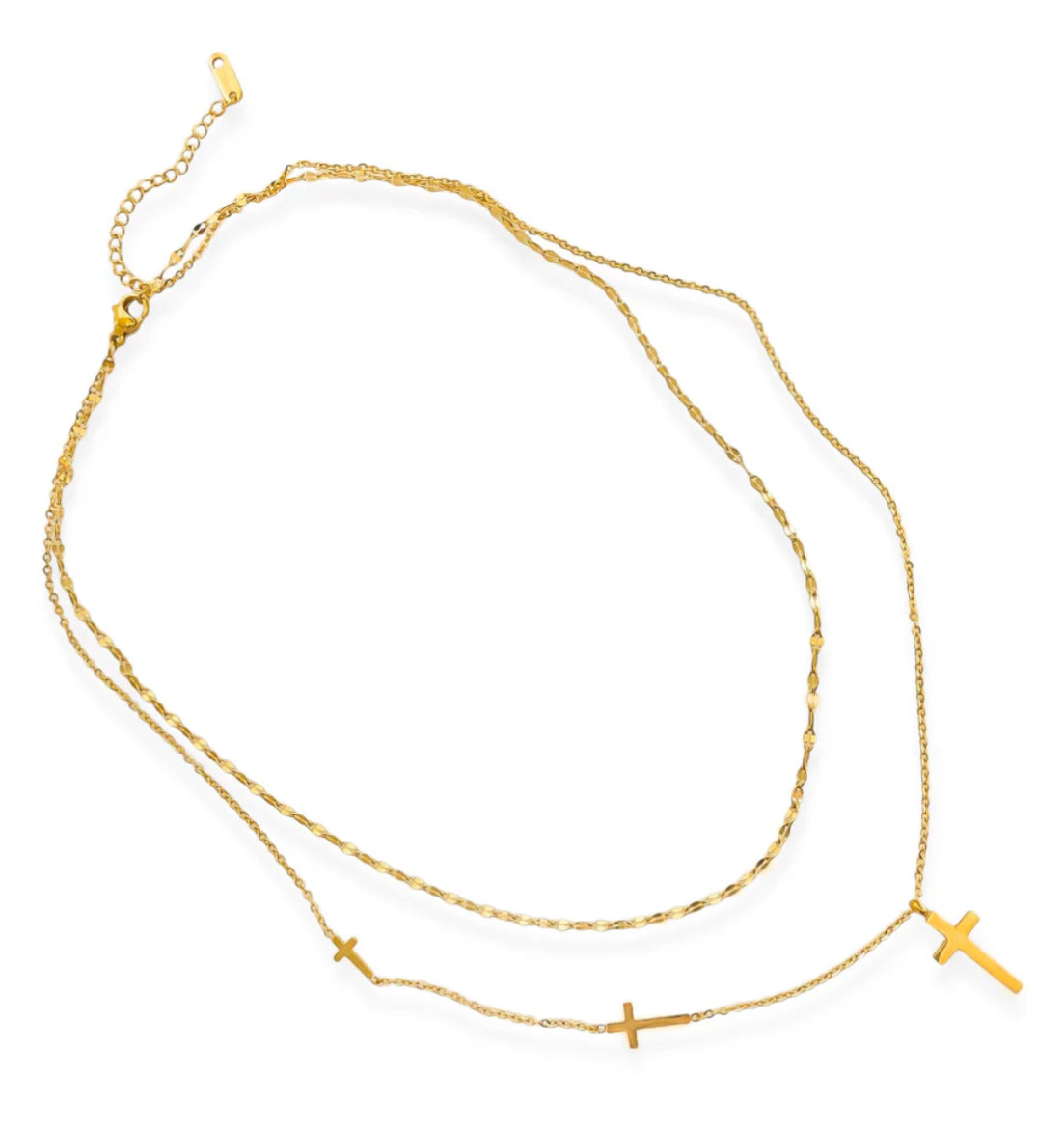 Double Layered Cross Necklace Gold