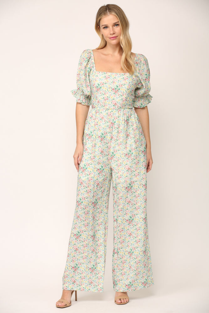 Floral Print Jumpsuit w/Pockets