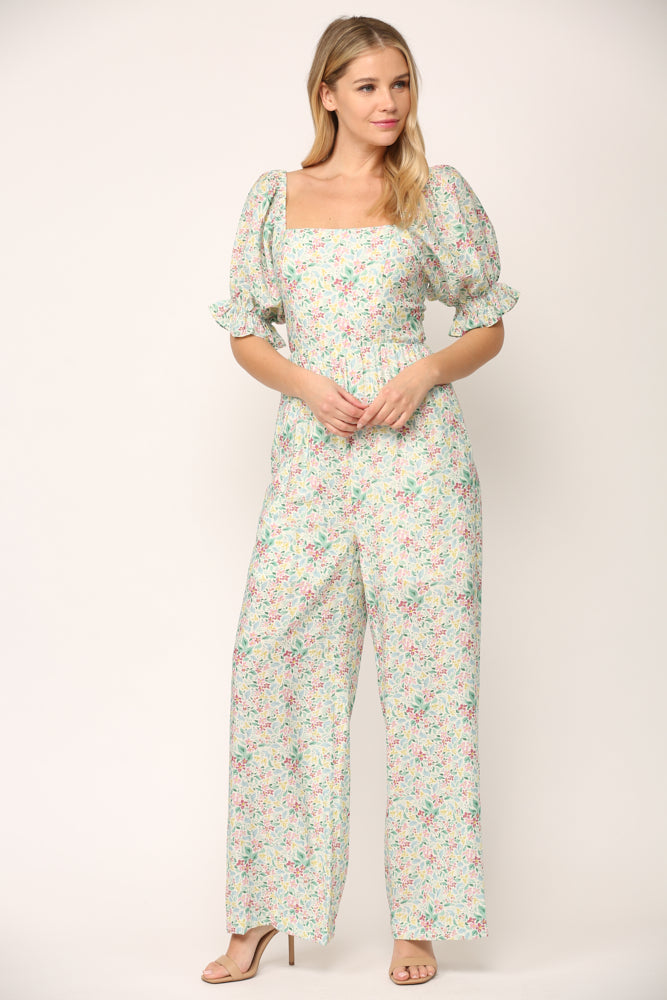 Floral Print Jumpsuit w/Pockets