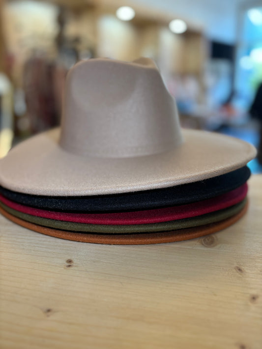 Fedora Felt Hat Wide Brim- Adjustable