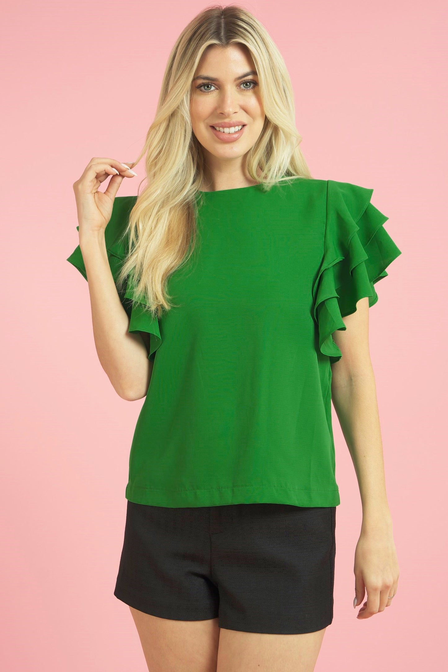 Flutter Sleeve Blouse in Green