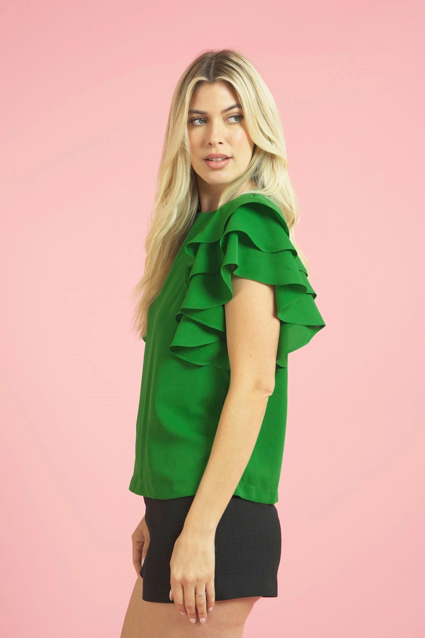 Flutter Sleeve Blouse in Green