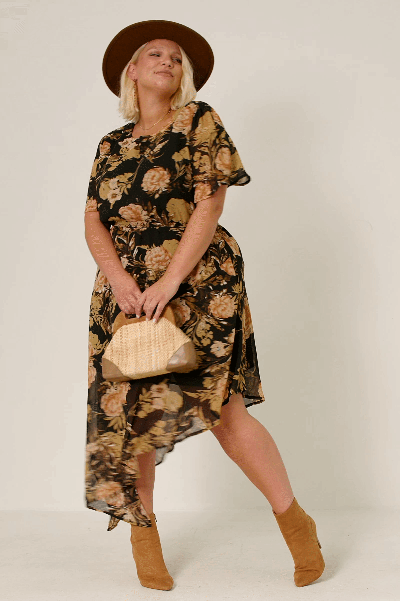 Sharon Peony Dress - Black