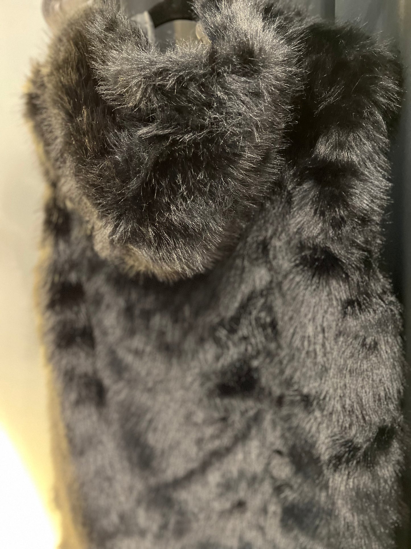Faux Fur Hooded Long Vest w/Pockets Black