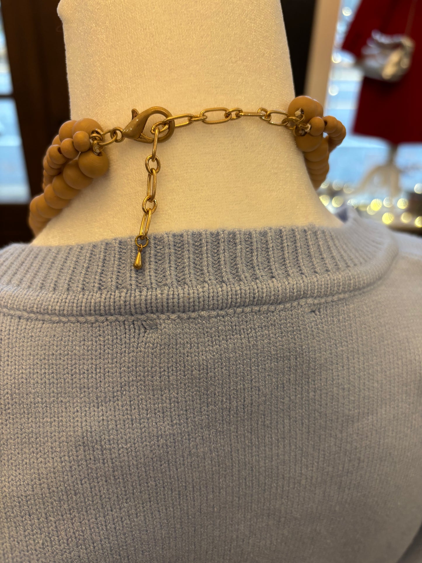 Wood & Gold Beads Necklace- Natural