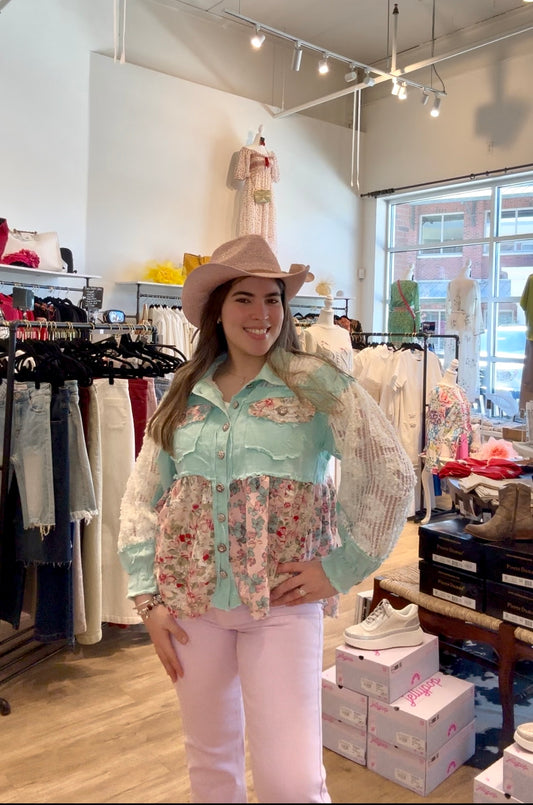 Lucy Jacket- Teal & Pink