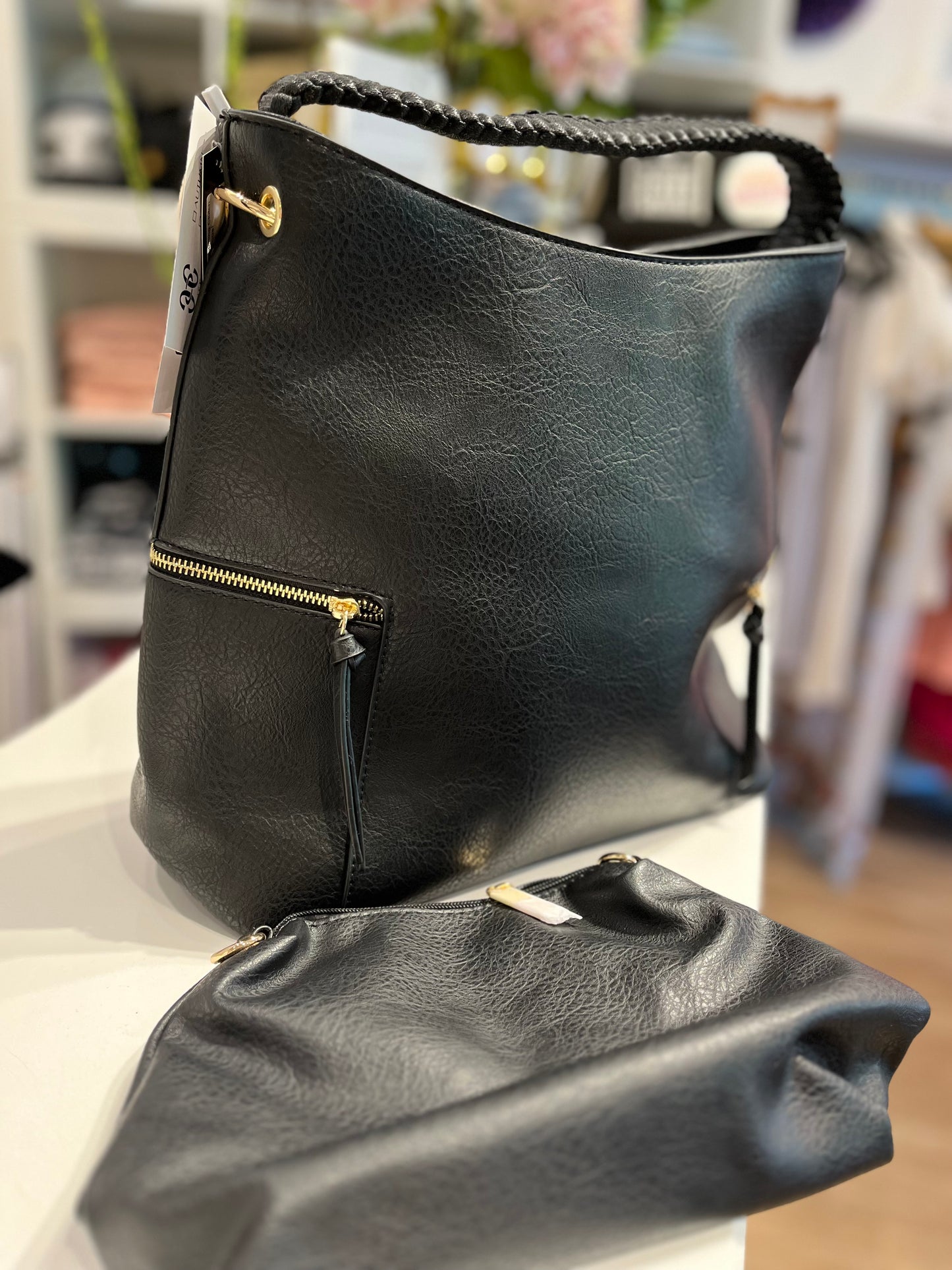 Calin Leather Purse with Matching Clutch-bronze