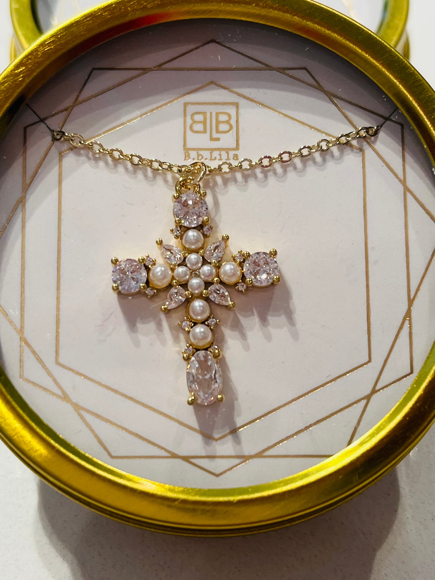 Diamond Cross 16" Necklace 18kt Triple Gold Plated