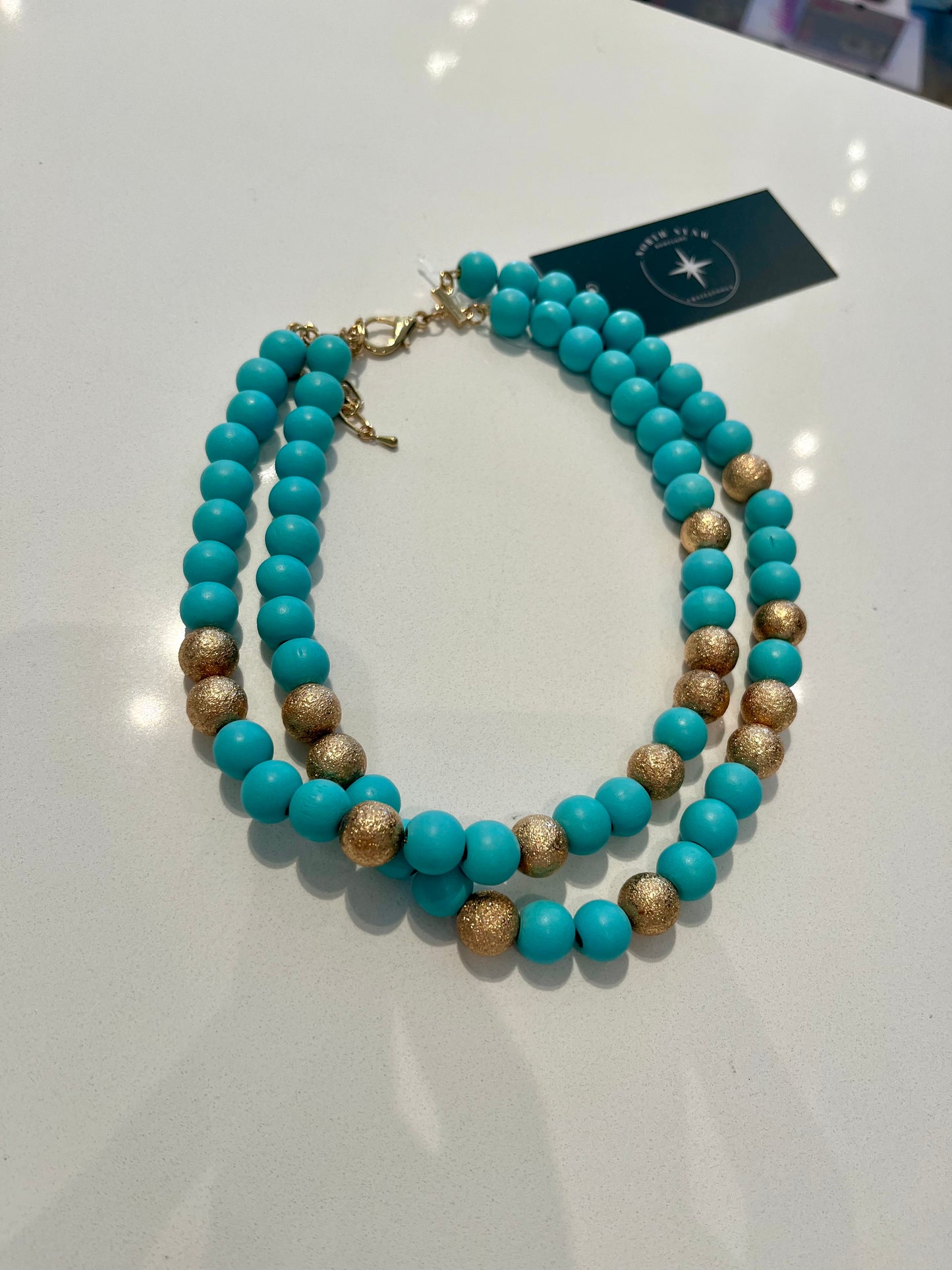 Double Layered Beaded Necklace - Blue