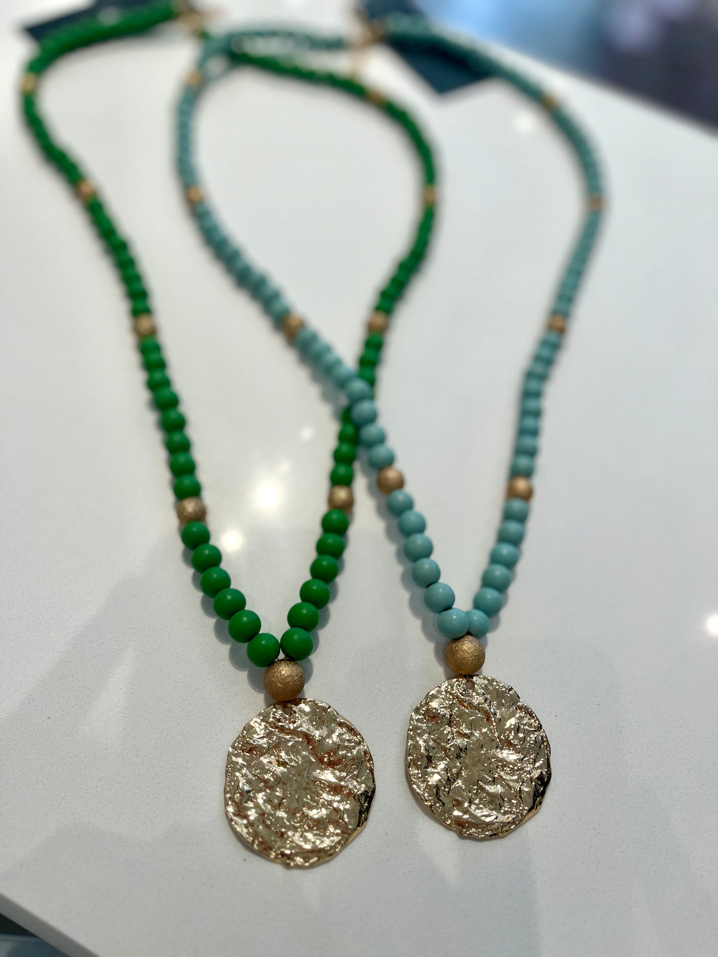 Beaded Necklace with Gold Circle Plate