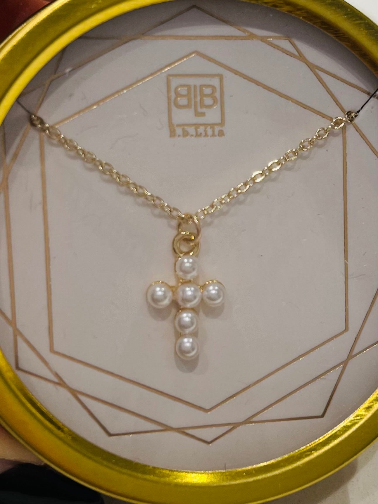 Pearl Cross 16" 18kt Triple Gold Plated