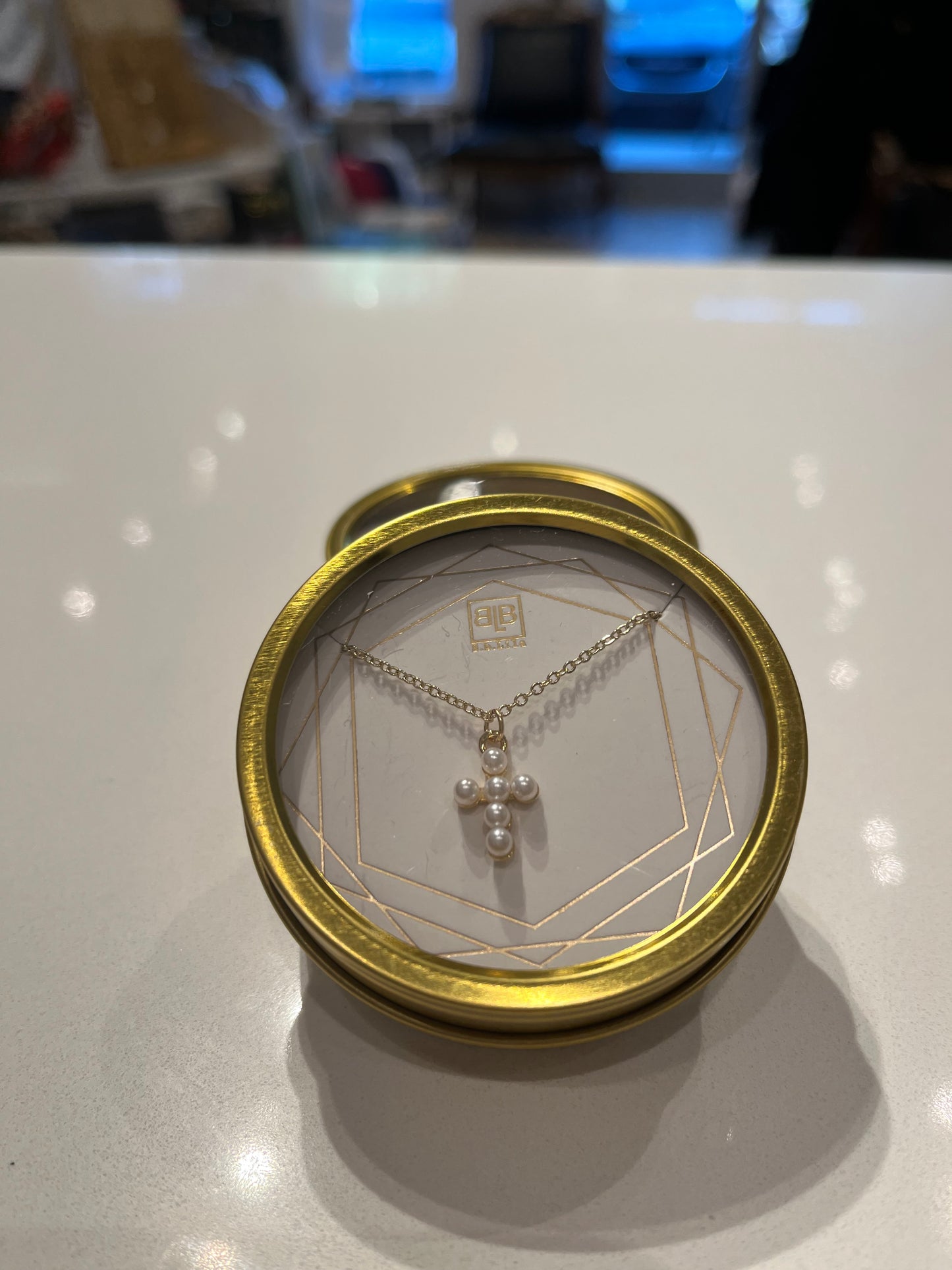 Pearl Cross 16" 18kt Triple Gold Plated
