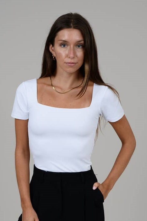 Bodysuit neckline Stacy square - White