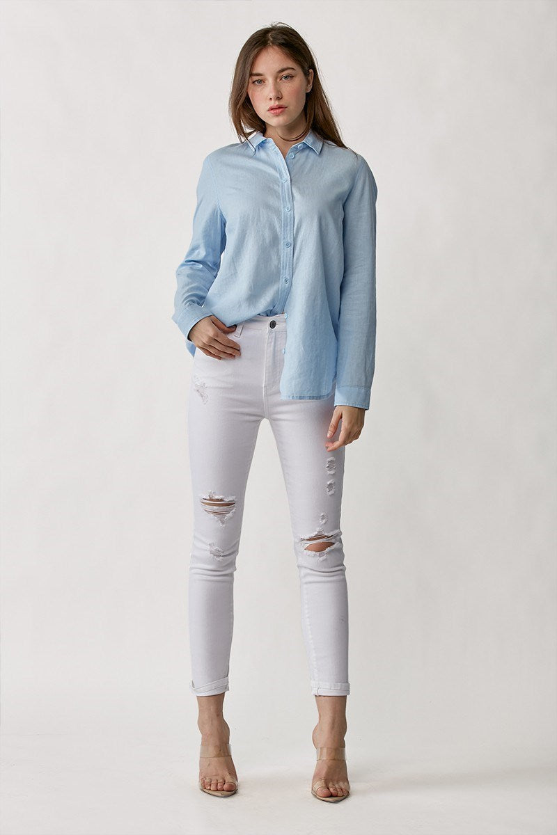 Button Down Linen Shirt Blue