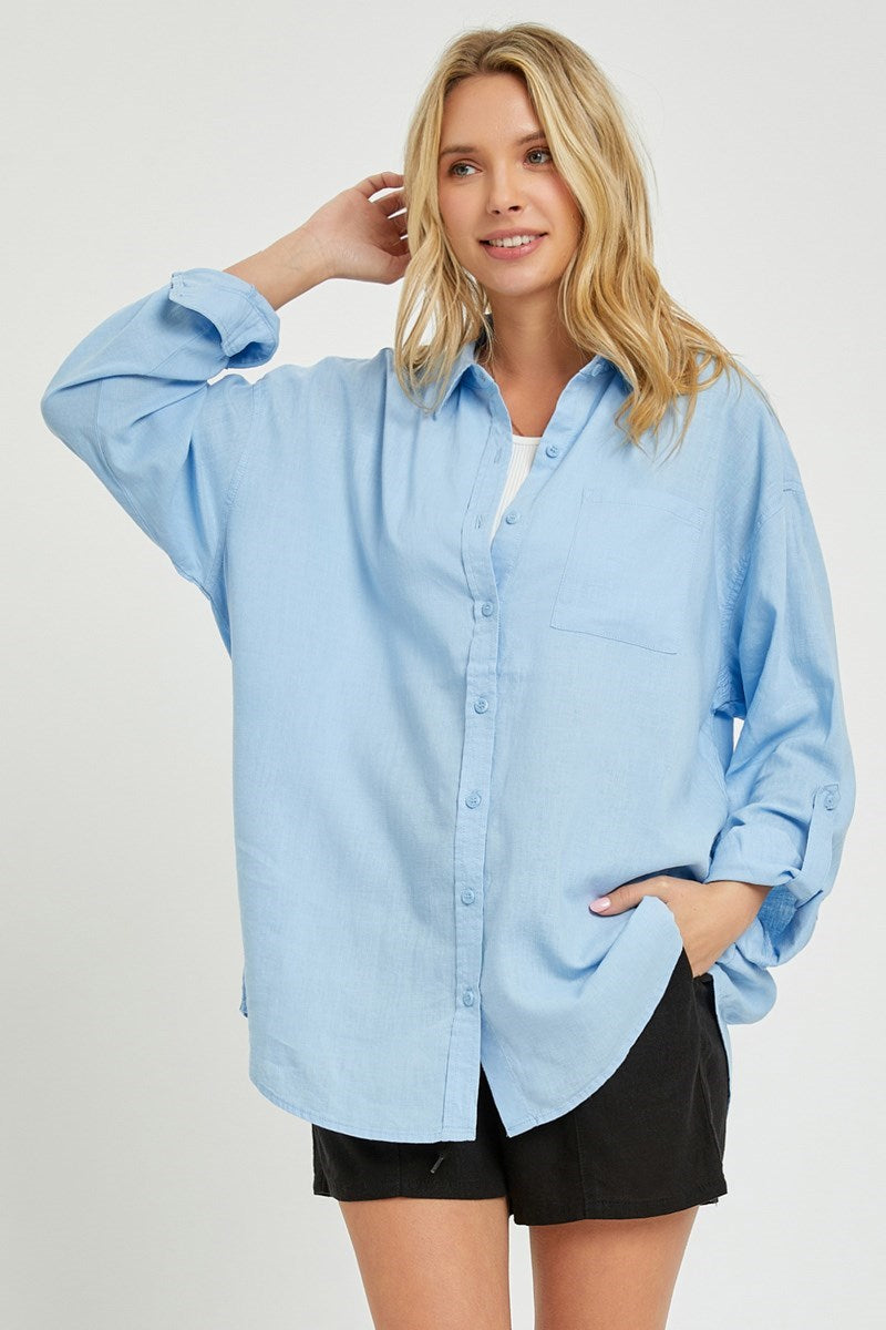 Relaxed fit button down linen shirt