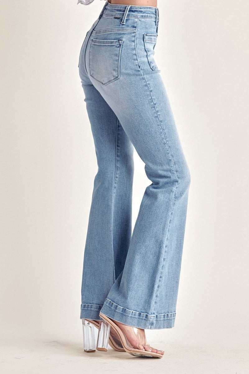 High-Rise Patched Pocket Flare Jeans
