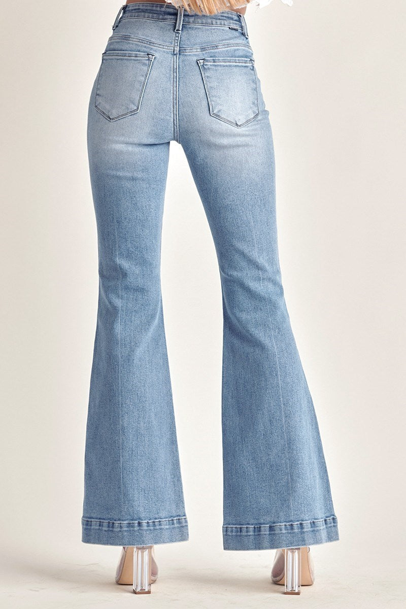 High-Rise Patched Pocket Flare Jeans