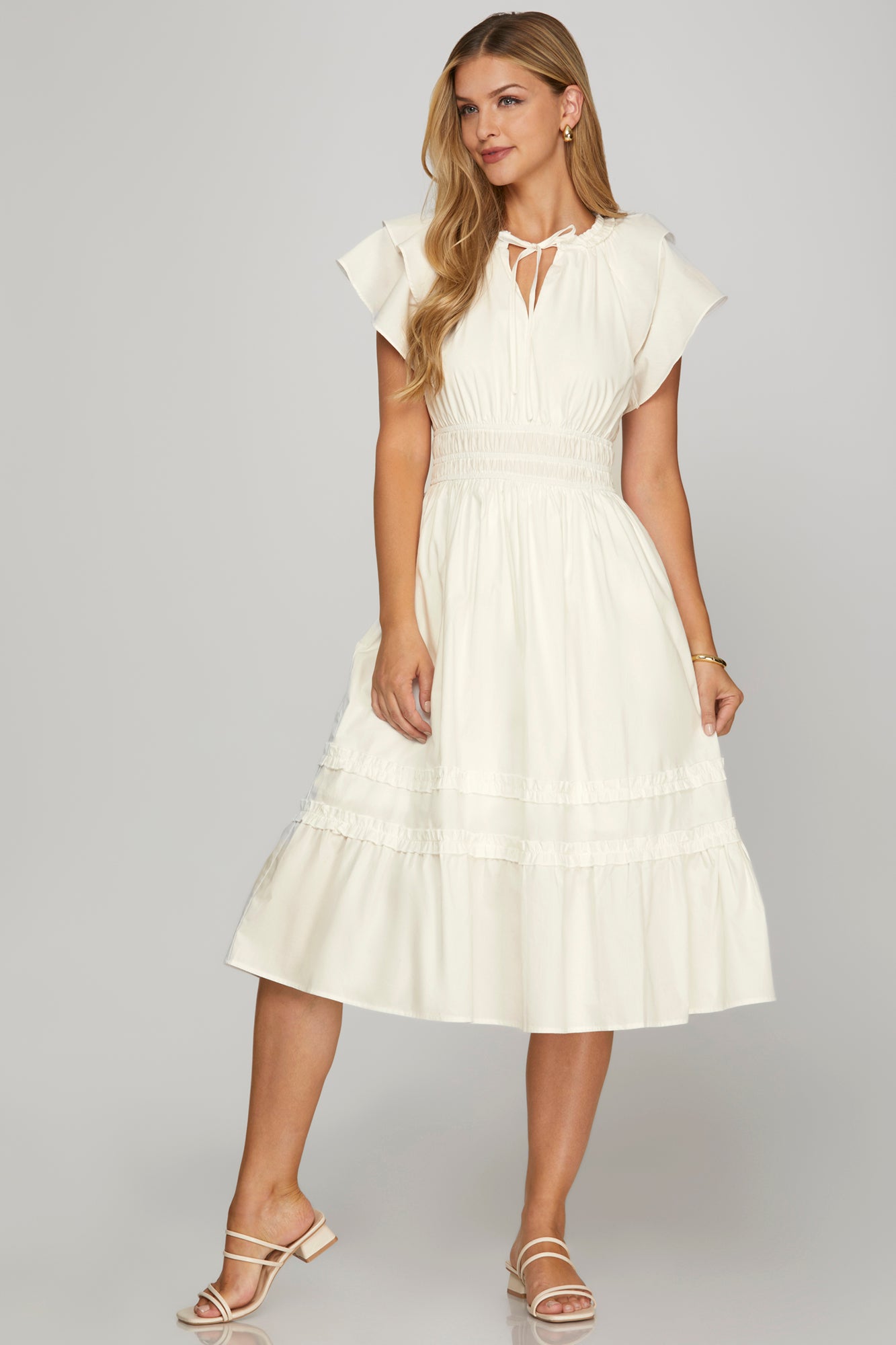 Sierra Ruffle Midi Dress- White