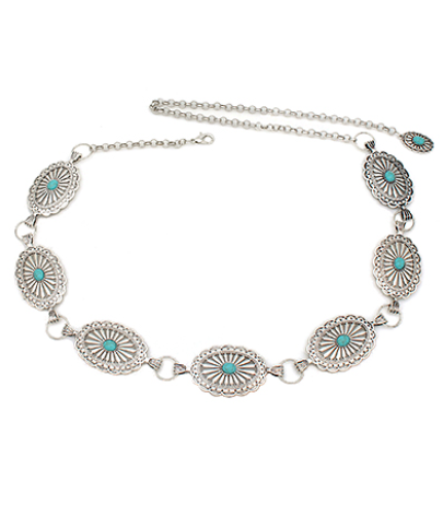 Antique Silver Turquoise Stone Belt