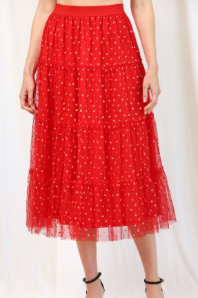 Heart Gold Foil Tulle Tiered Skirt
