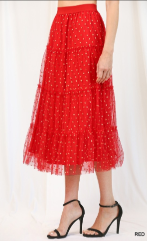 Heart Gold Foil Tulle Tiered Skirt