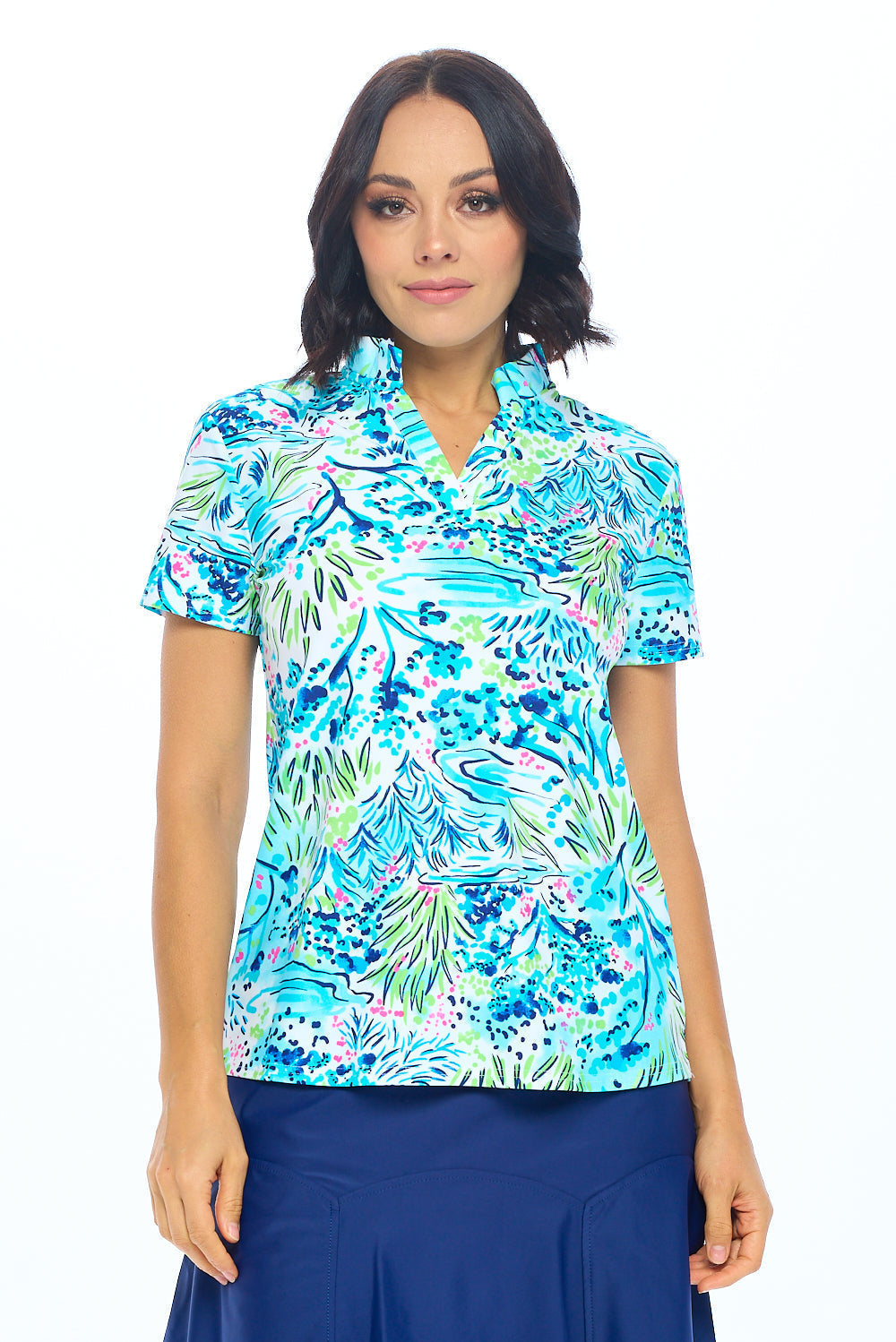 Pleated Collar Top in White Lily