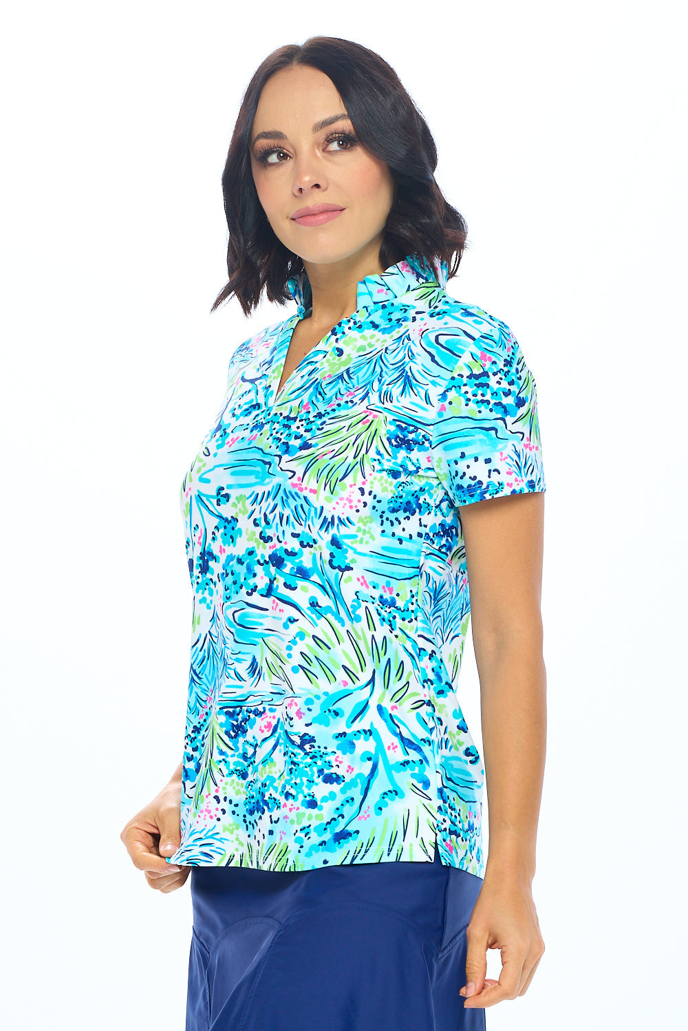 Pleated Collar Top in White Lily