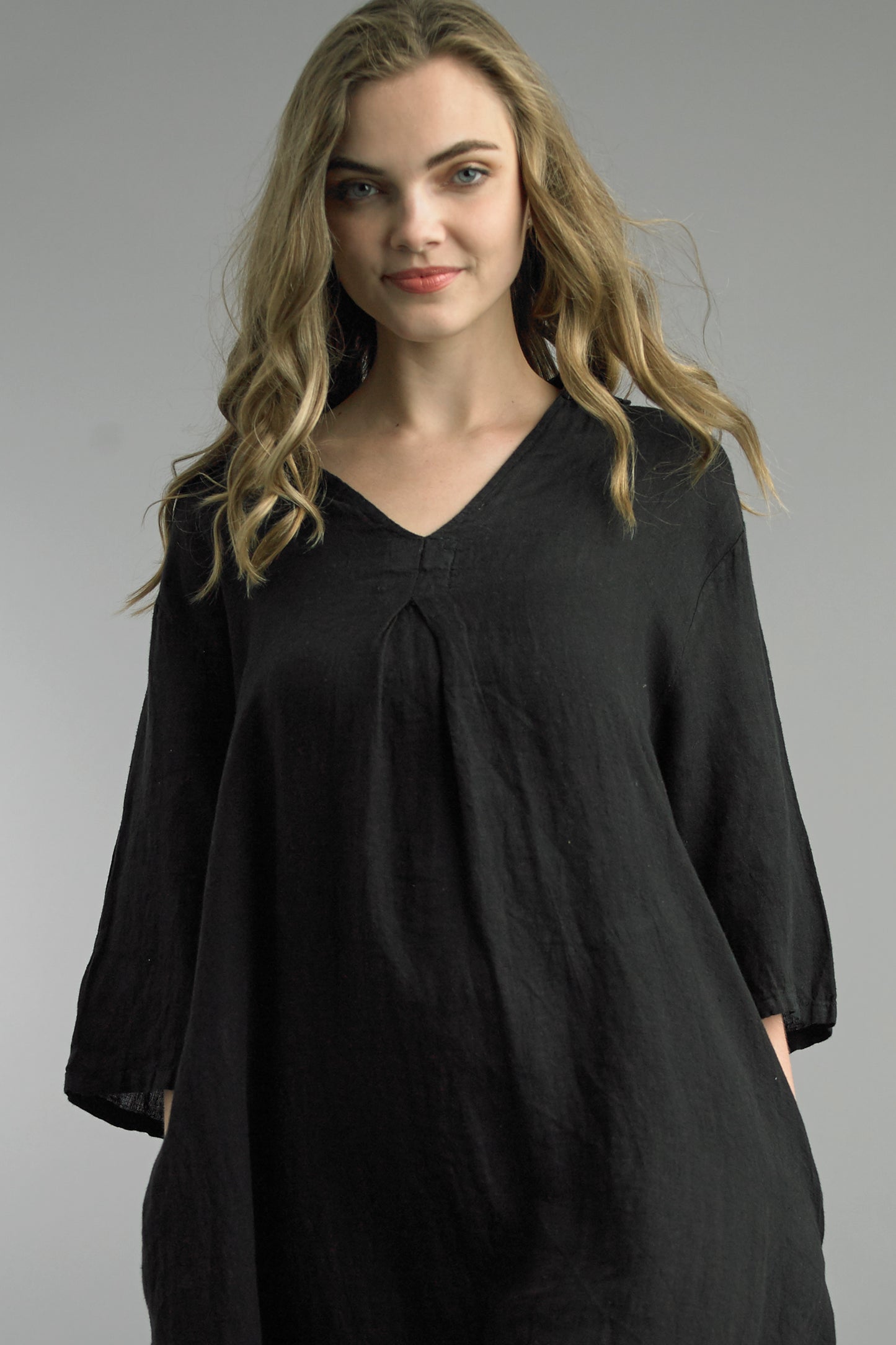 Isabella Linen Black Midi Dress