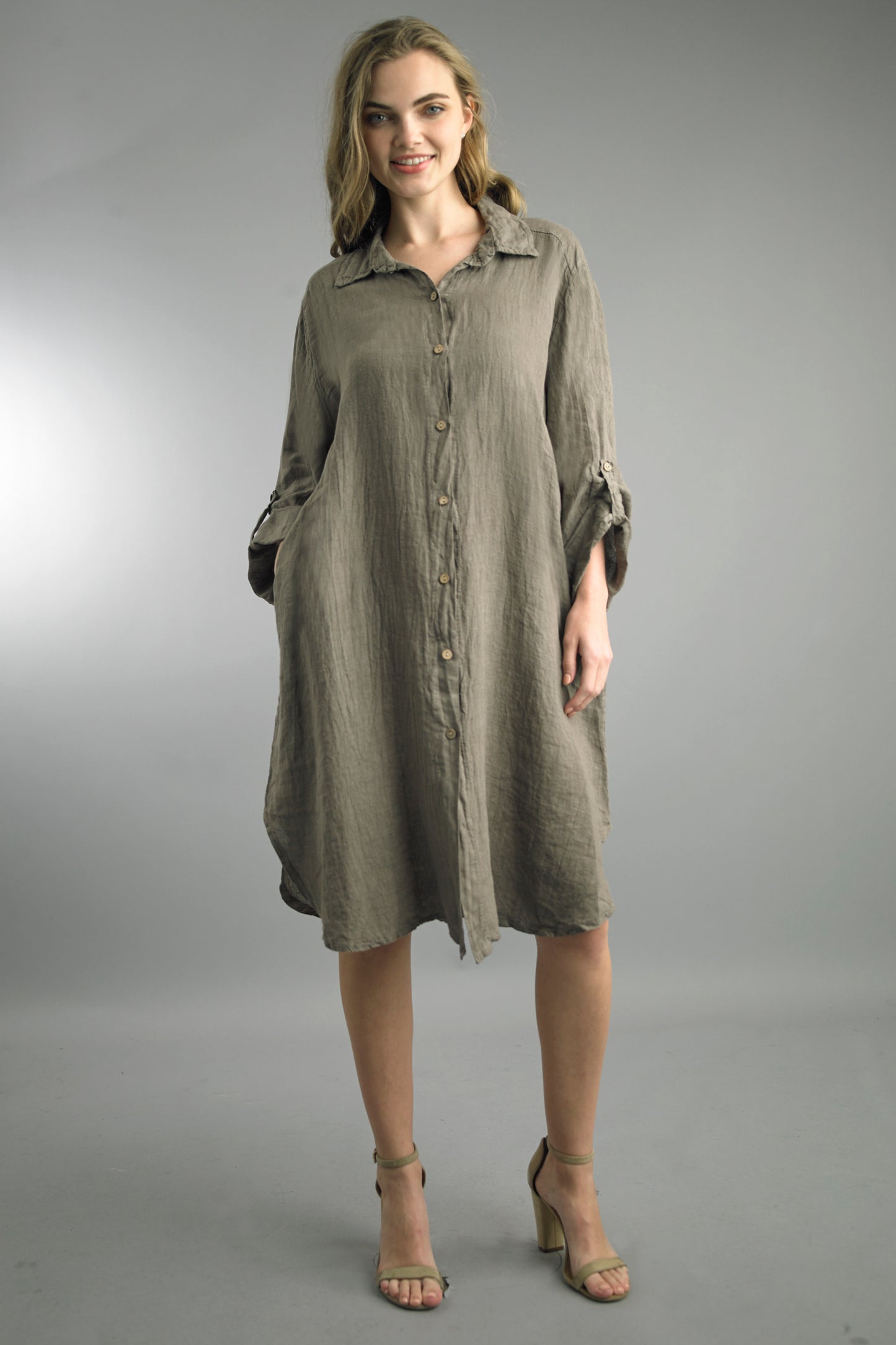 Sofia Linen Button Short Dress
