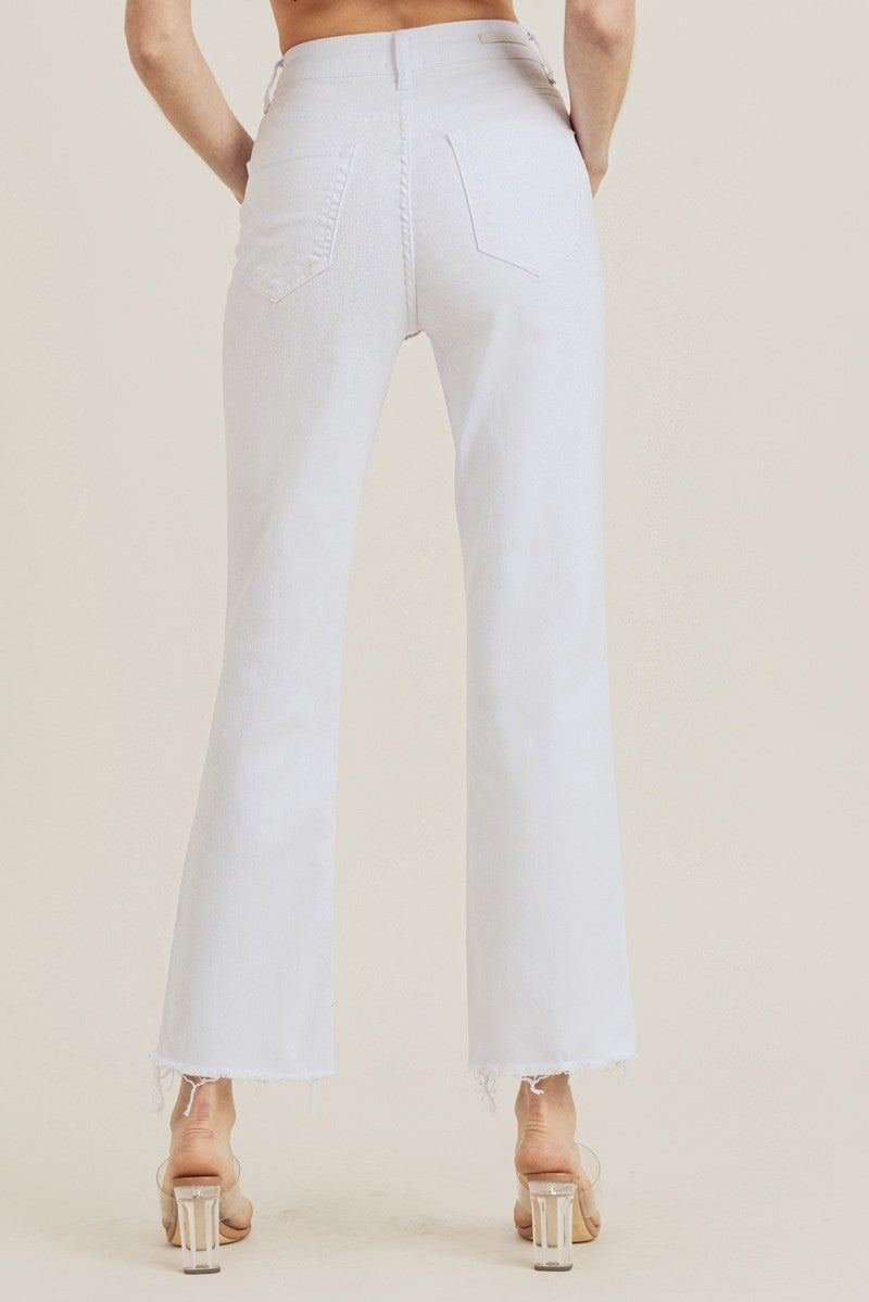 High Rise Raw Hem Strait leg Jeans
