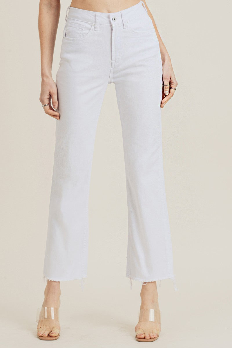 High Rise Raw Hem Strait leg Jeans
